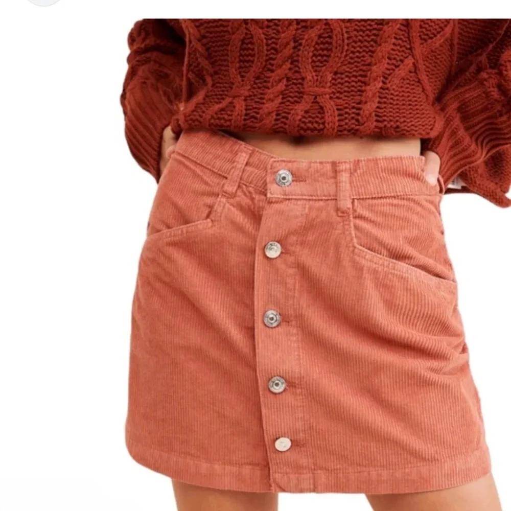 Free People Ray High Rise Corduroy Mini Skirt Terra Cotta NEW Size 6